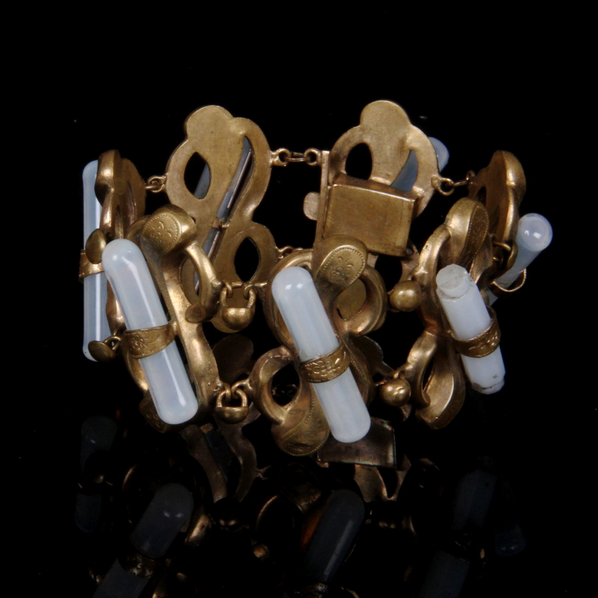 Antique Gold Filled Etruscan Style  Heavy "Capsule" Link Bracelet