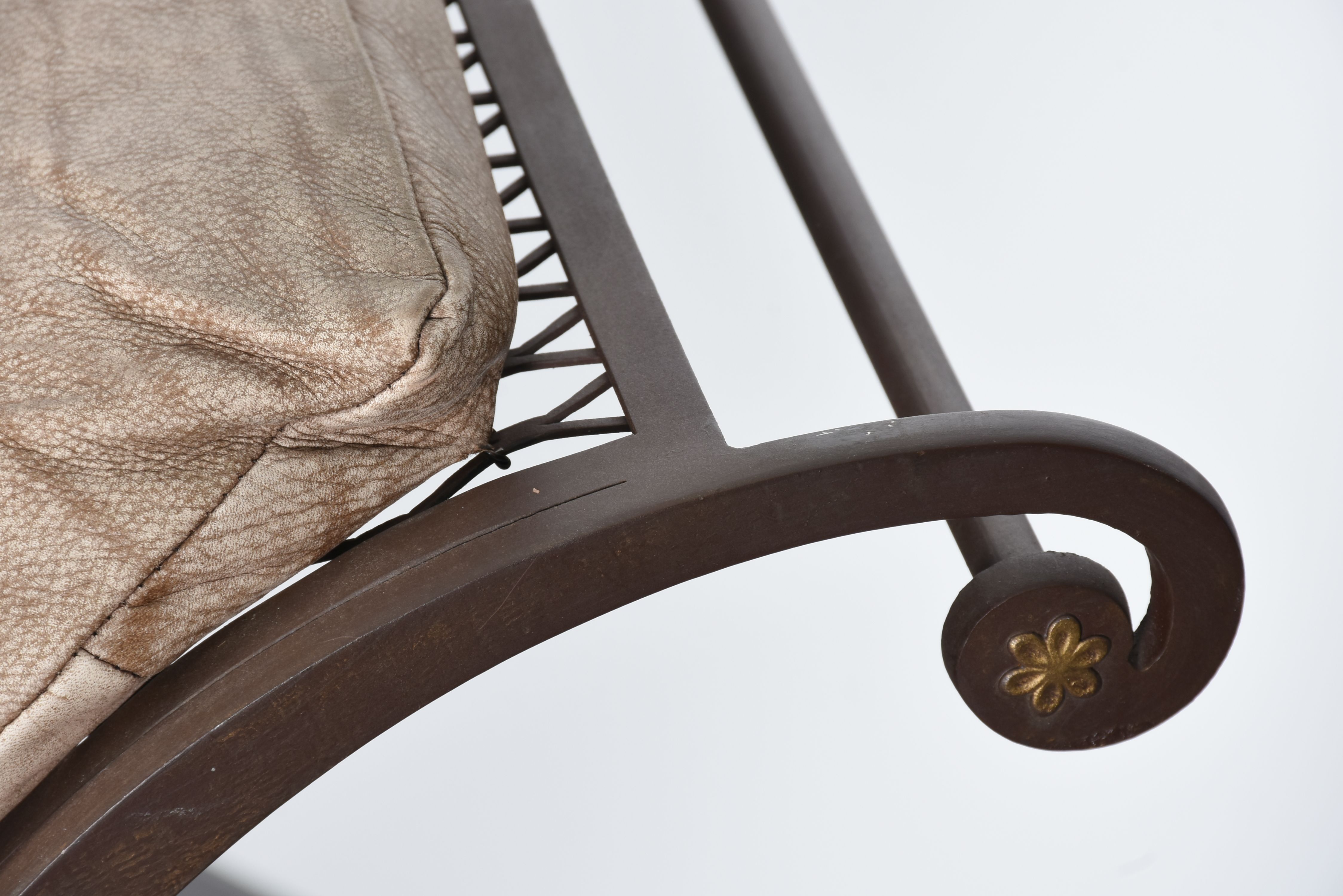 Metal Mesh Patio Chair with Leather Cushion