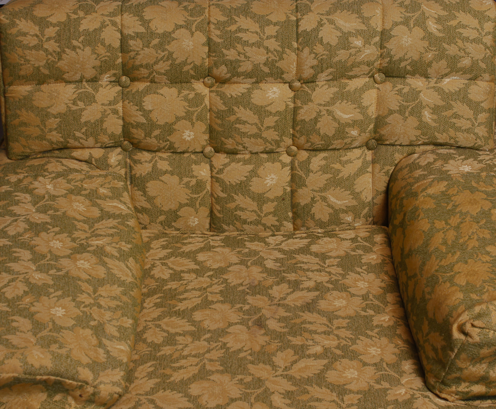 1960s Vintage Gold Floral and Green Tufted Club Chair
