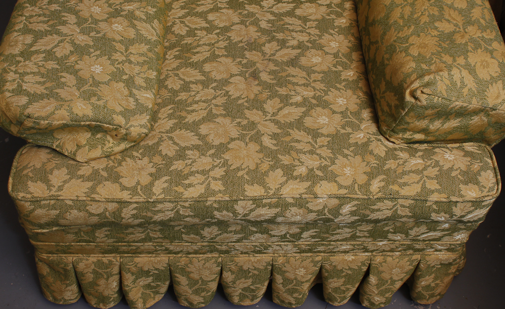 1960s Vintage Gold Floral and Green Tufted Club Chair