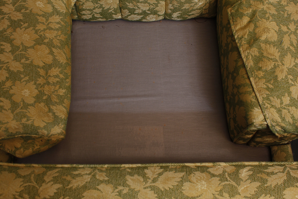 1960s Vintage Gold Floral and Green Tufted Club Chair