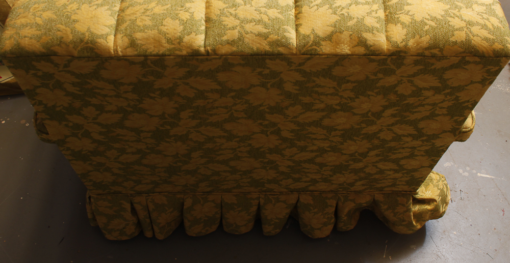 1960s Vintage Gold Floral and Green Tufted Club Chair