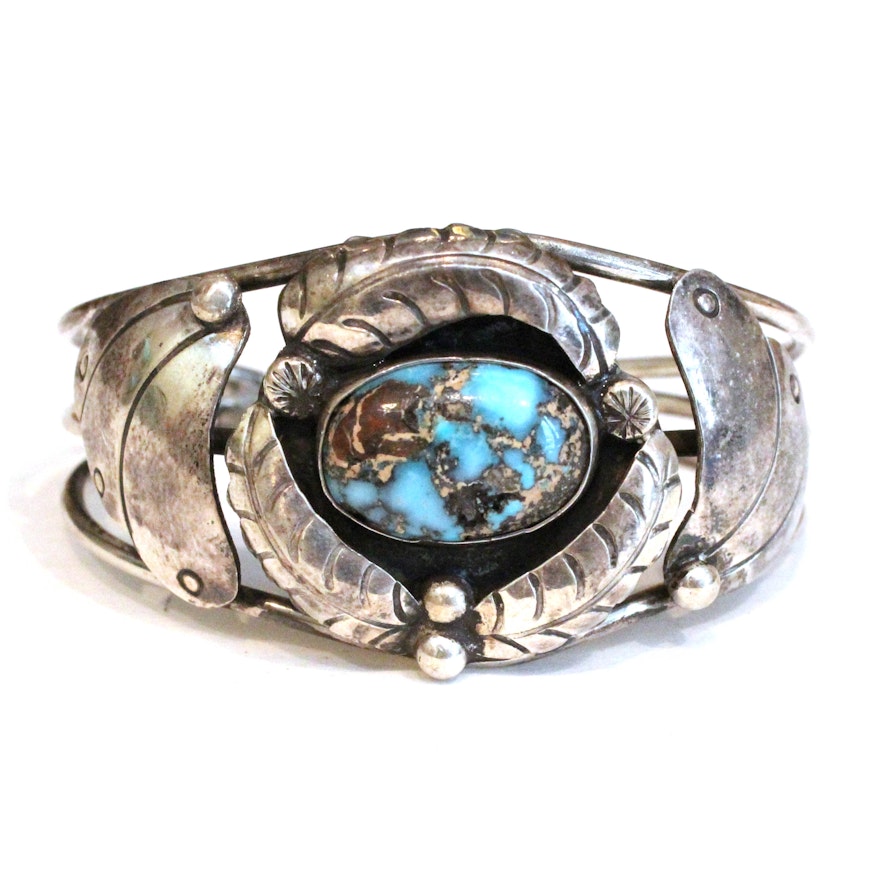 Native American Sterling Silver Cuff Bracelet with Turquoise