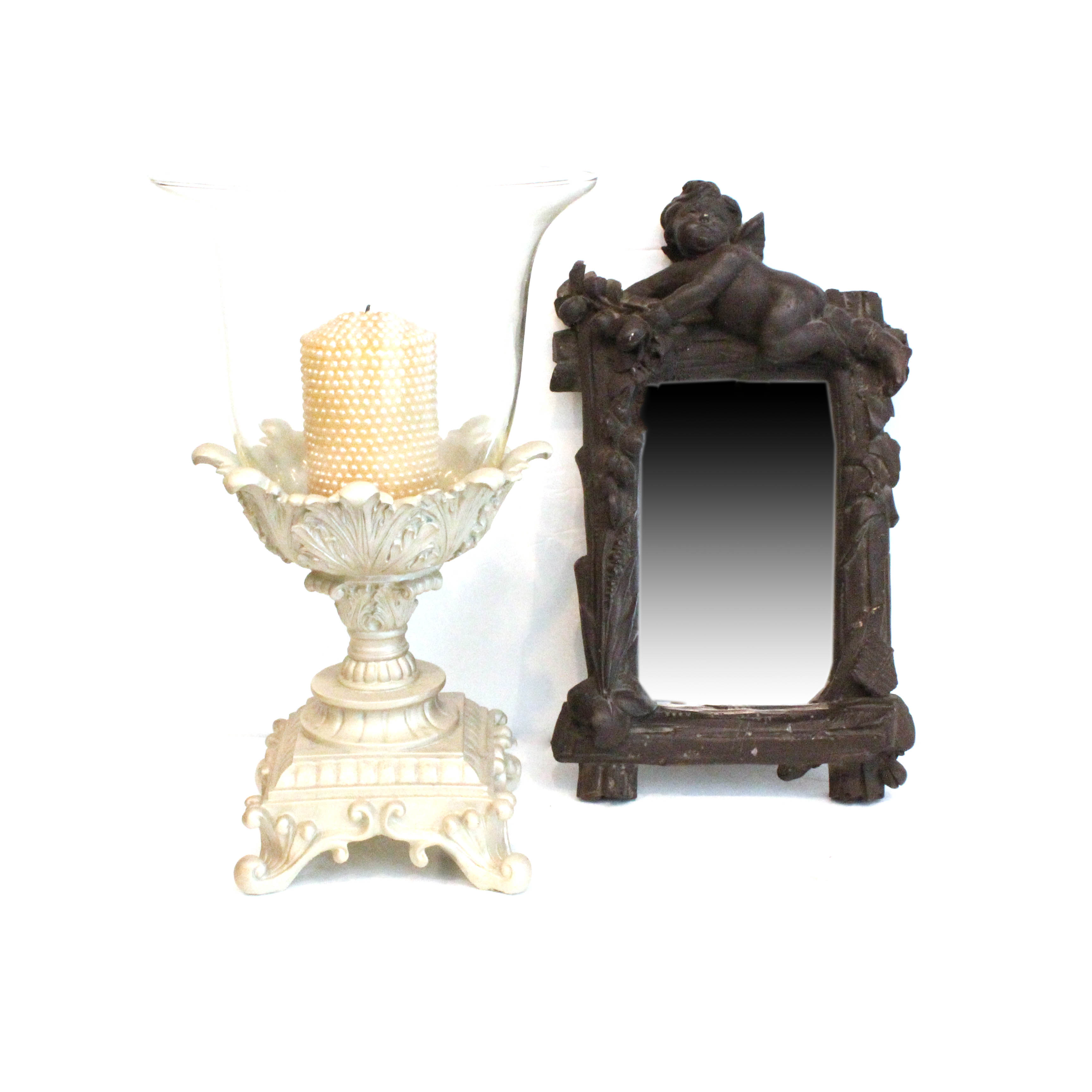 Modern Candle Holder and Cherub Mirror