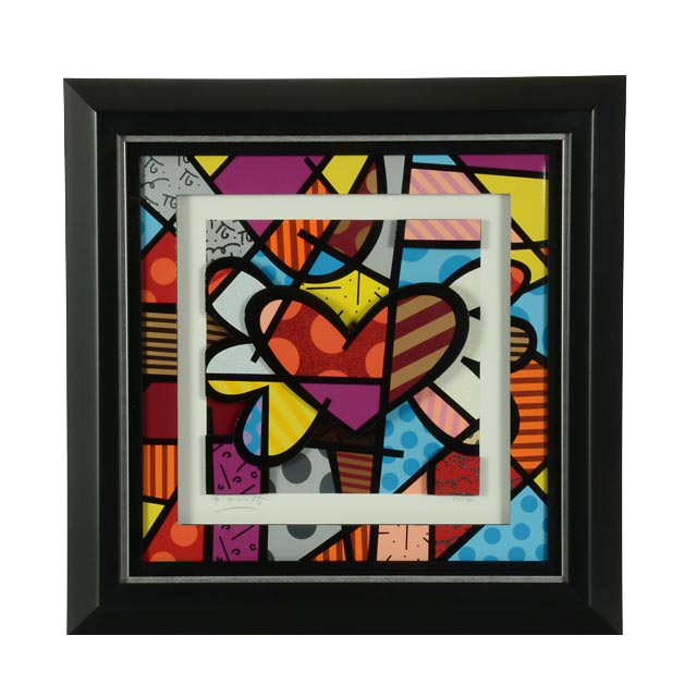 Romero Britto Signed Limited Edition Mixed Media "Flying Heart"