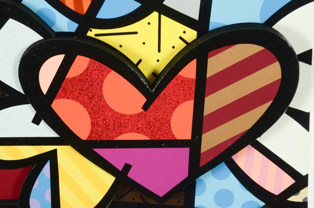 Romero Britto Signed Limited Edition Mixed Media "Flying Heart"