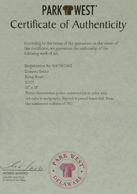 Romero Britto Signed Limited Edition Mixed Media "Flying Heart"