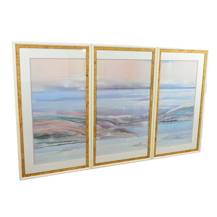 Framed Ocean Triptych Attributed To Etta Alvarez