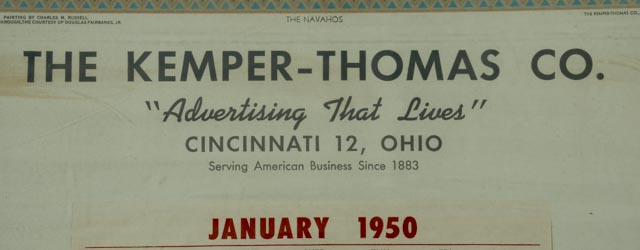 Vintage 1950 Kemper-Thomas Co. Partial Calendar