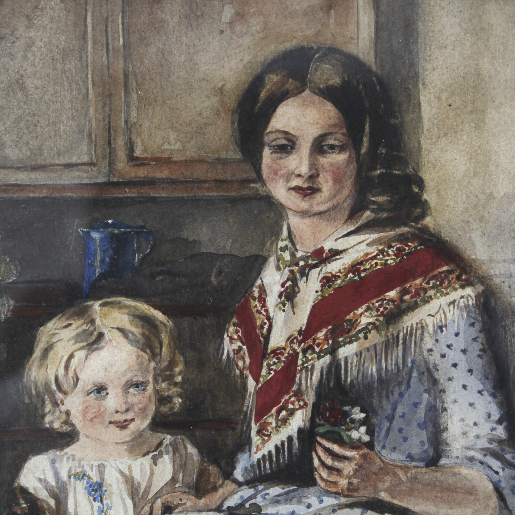 Original August Lorange Gouache Painting "Mother and Daughter"