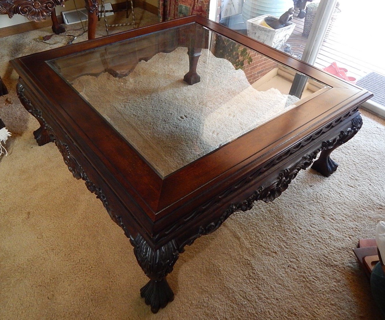 Large Ornate Glass-Top Coffee Table