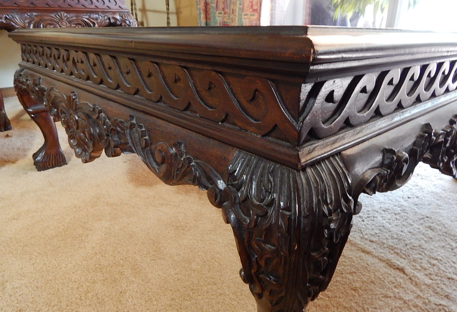 Large Ornate Glass-Top Coffee Table