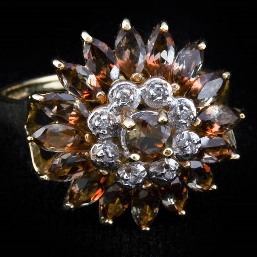 14K Yellow Gold, Diamond and Andalusite Starburst Cocktail Ring