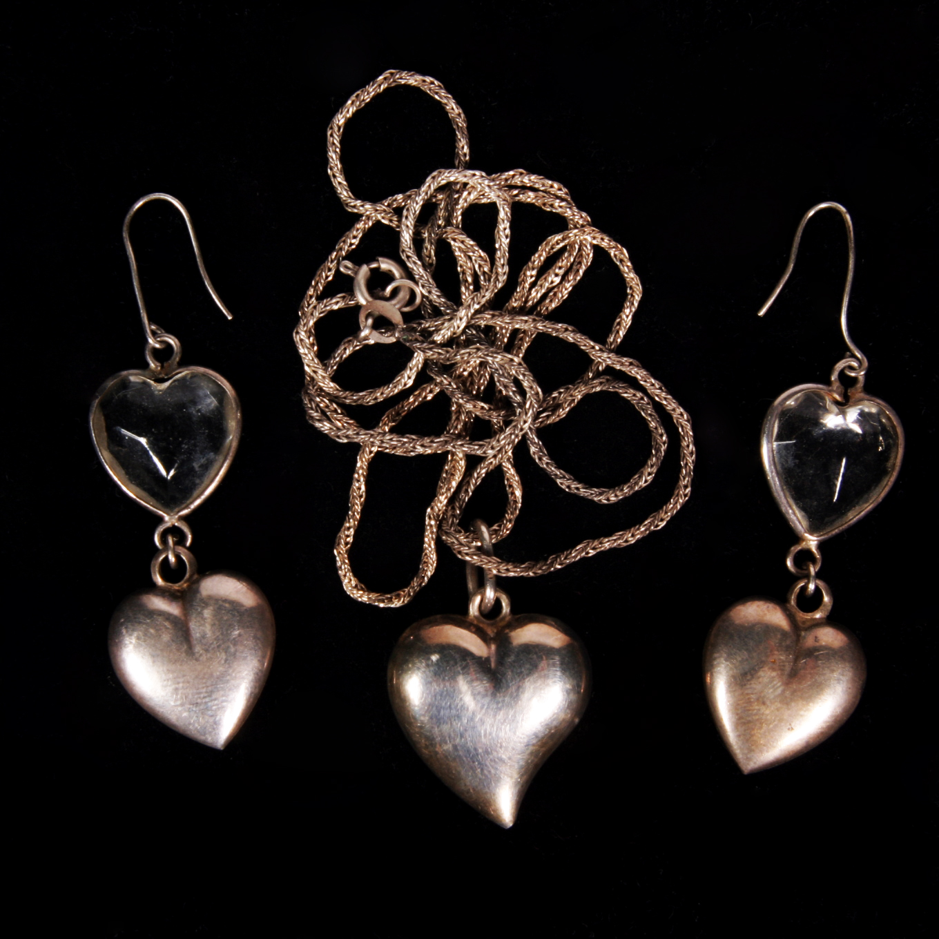 Sterling Silver Heart Necklace and Earring Set