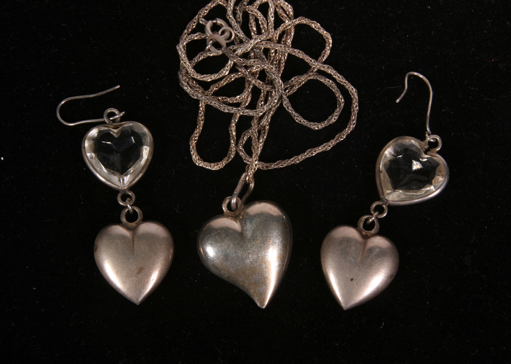 Sterling Silver Heart Necklace and Earring Set