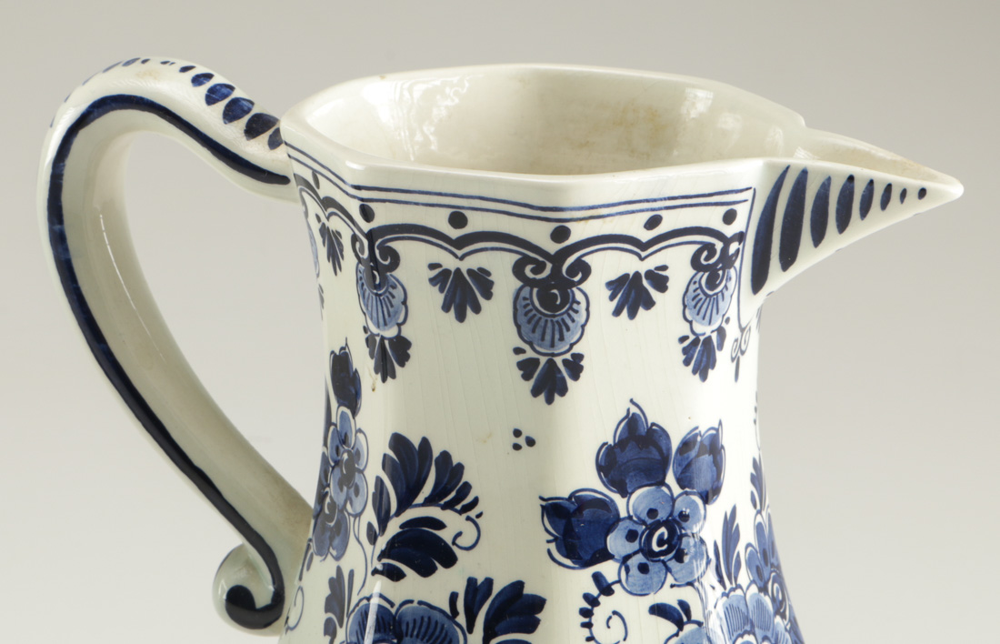 Blue and White Delfts Blauw Hand Painted Porcelain Pitcher And Vase