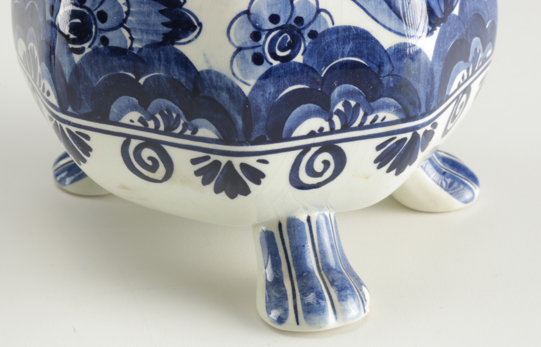 Blue and White Delfts Blauw Hand Painted Porcelain Pitcher And Vase