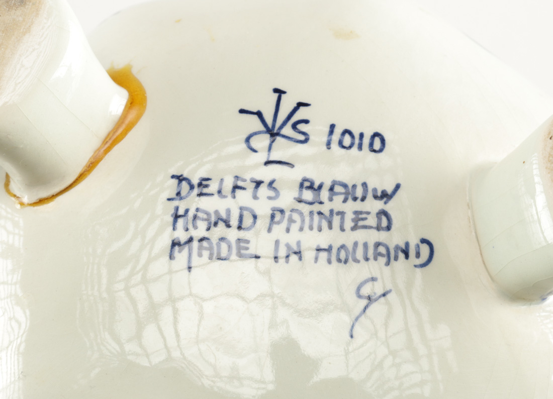 Blue and White Delfts Blauw Hand Painted Porcelain Pitcher And Vase