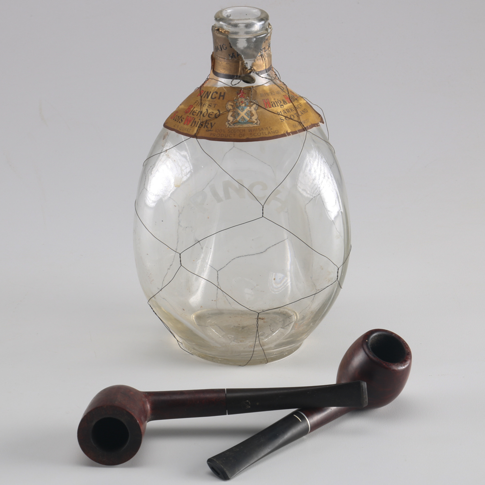 Vintage Tobacco Pipes and Haig & Haig Pinch Bottle