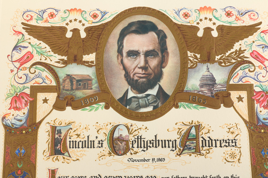 Vintage Reproduction Prints of "The Bill of Rights" and "Lincoln's Gettysburg Address"