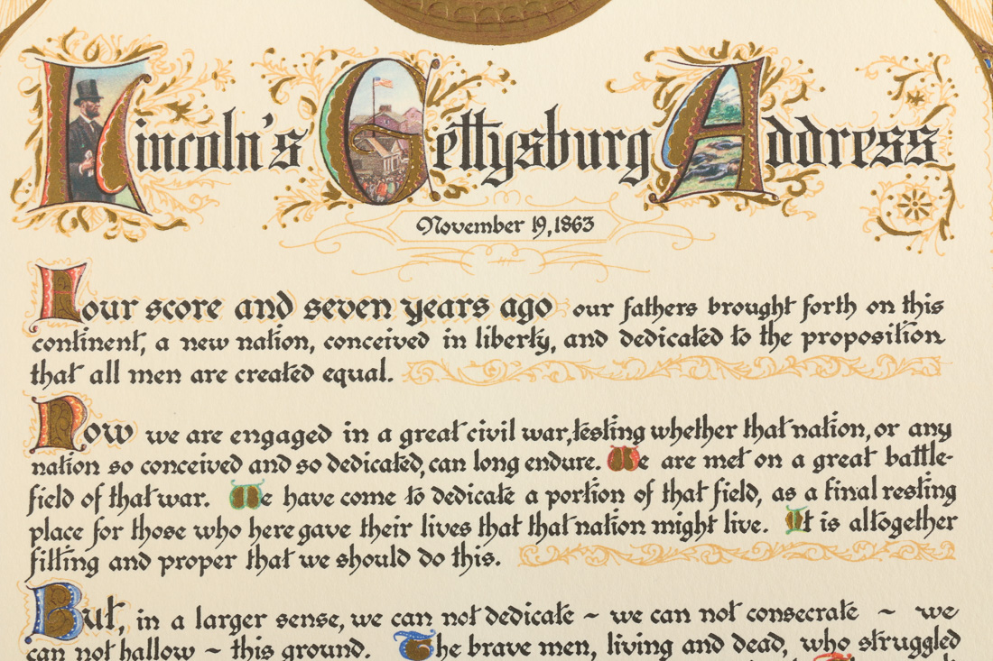 Vintage Reproduction Prints of "The Bill of Rights" and "Lincoln's Gettysburg Address"