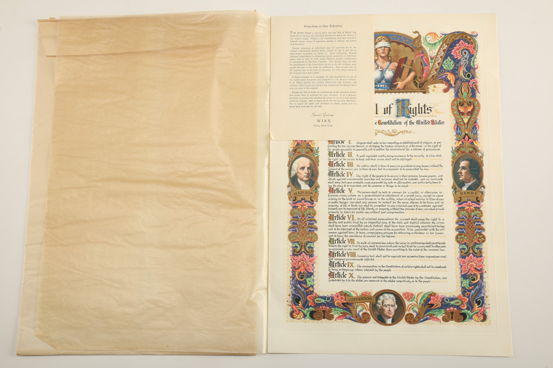 Vintage Reproduction Prints of "The Bill of Rights" and "Lincoln's Gettysburg Address"