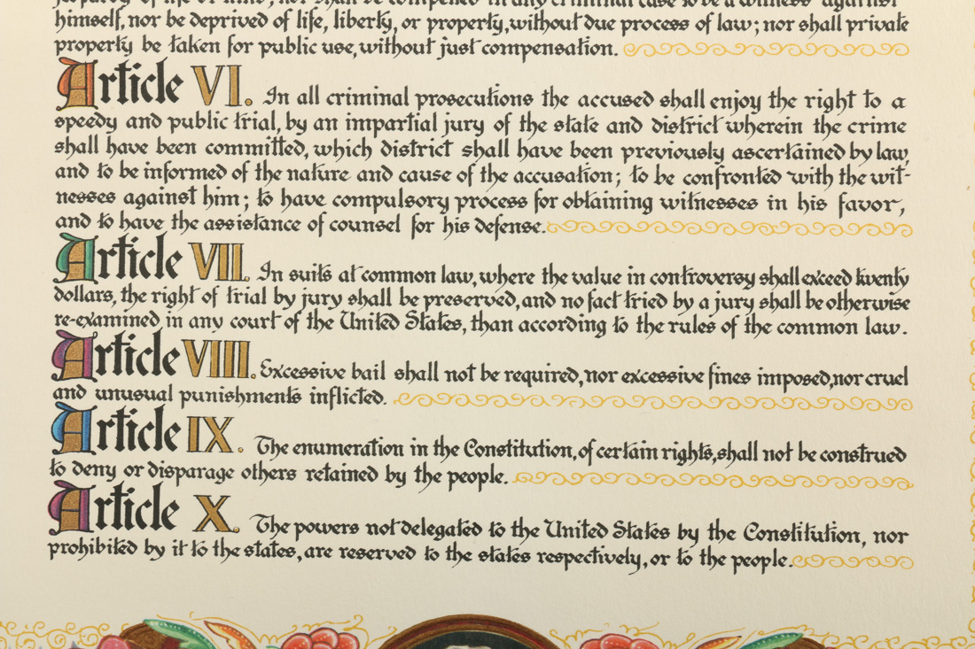 Vintage Reproduction Prints of "The Bill of Rights" and "Lincoln's Gettysburg Address"