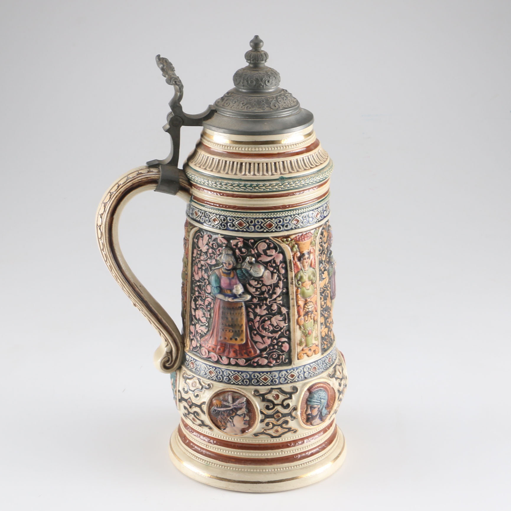 Large Ceramic Beer Stein with Pewter Lid