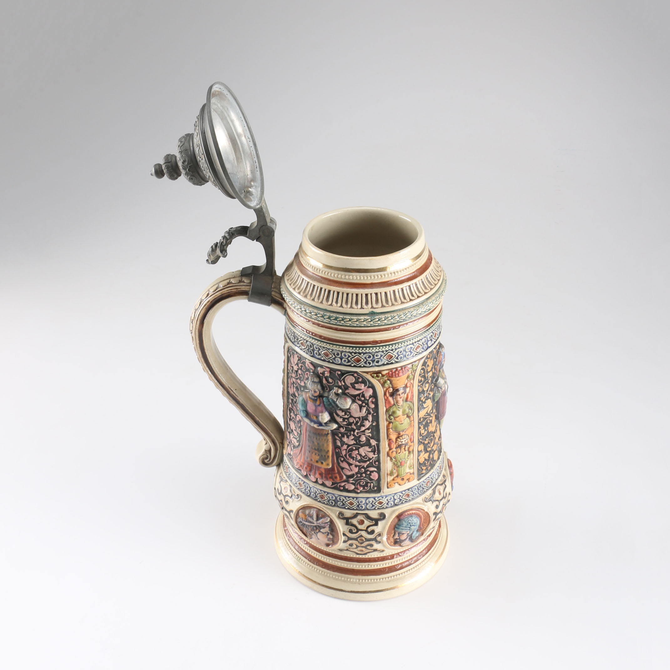 Large Ceramic Beer Stein with Pewter Lid