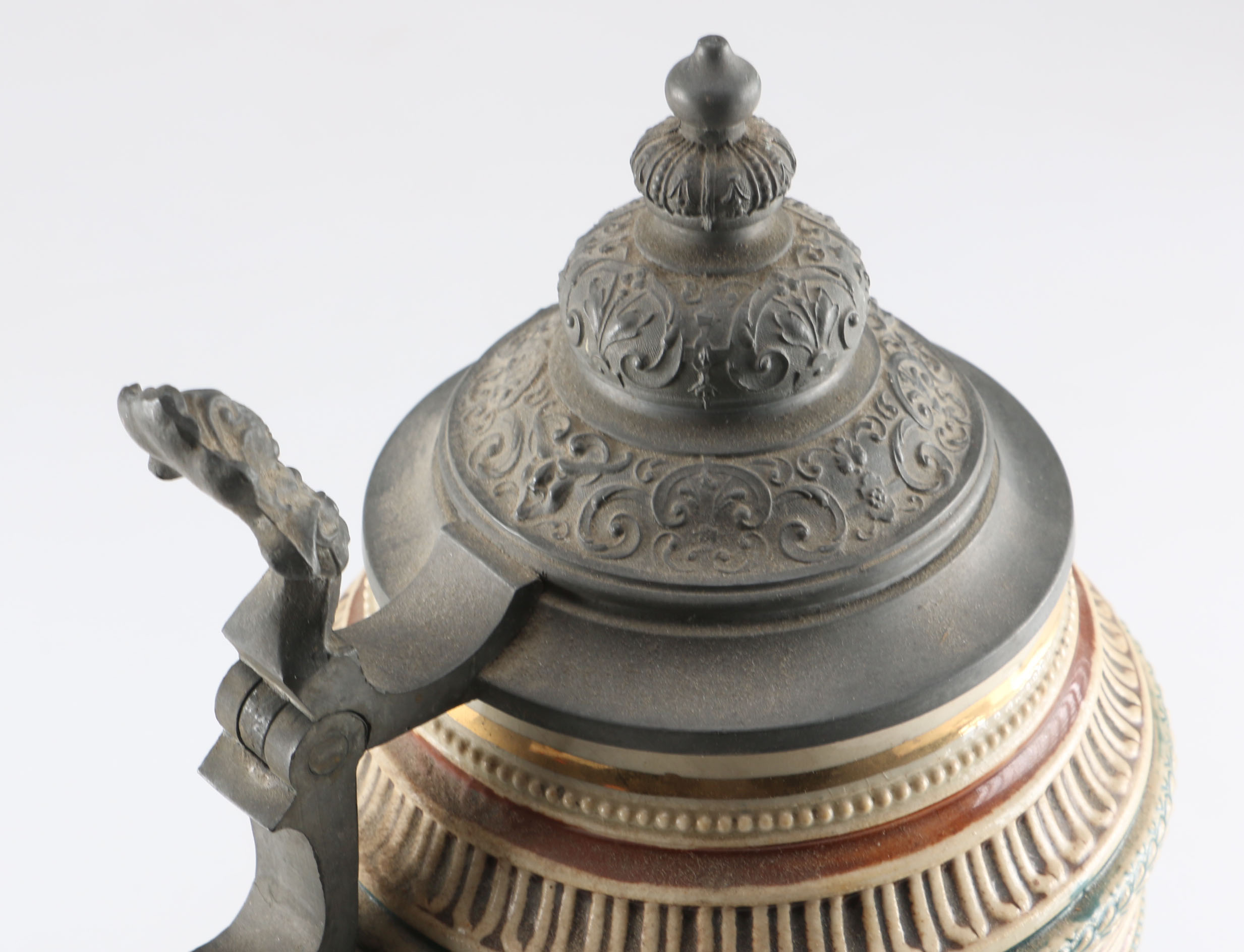 Large Ceramic Beer Stein with Pewter Lid