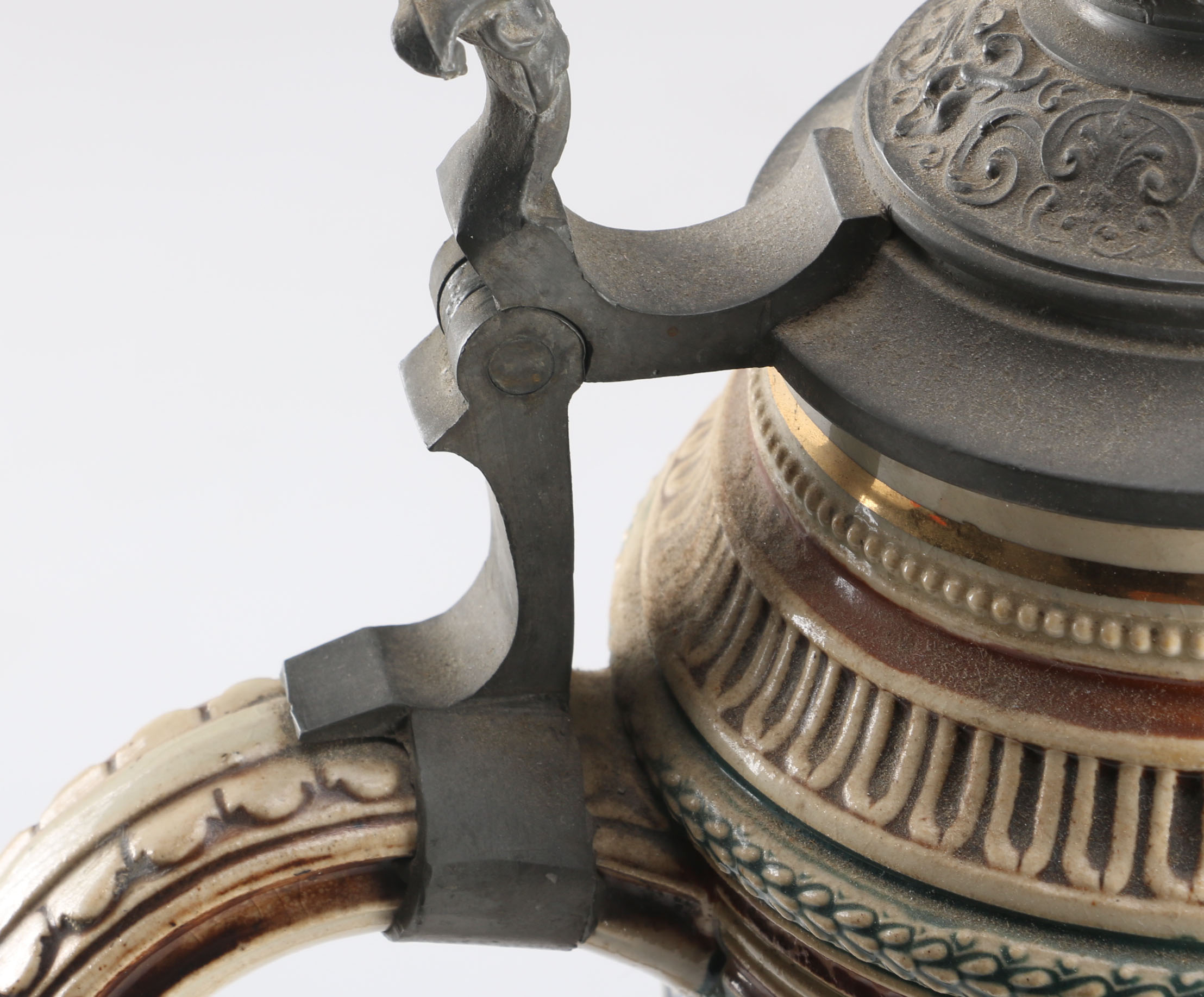 Large Ceramic Beer Stein with Pewter Lid