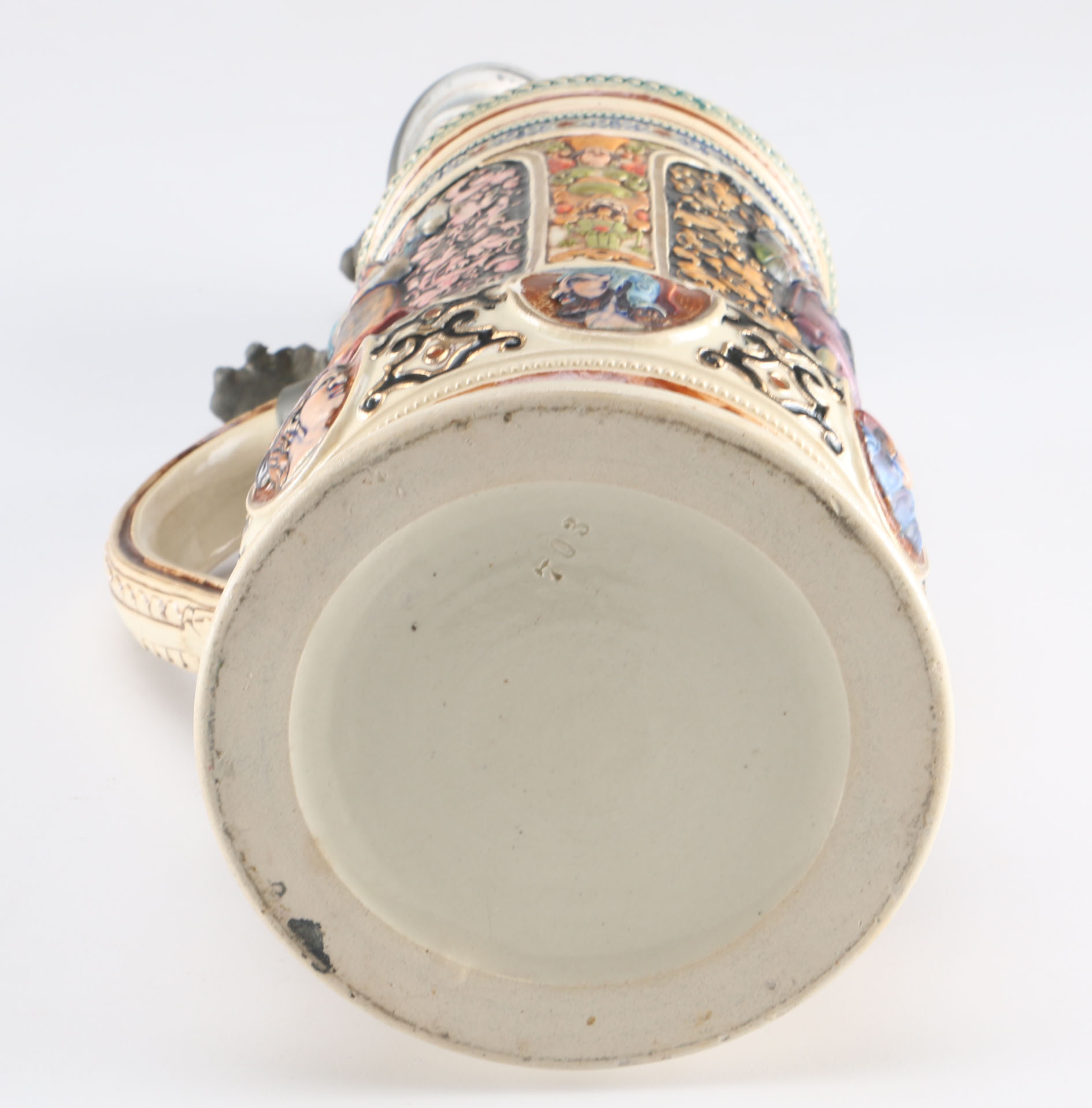 Large Ceramic Beer Stein with Pewter Lid