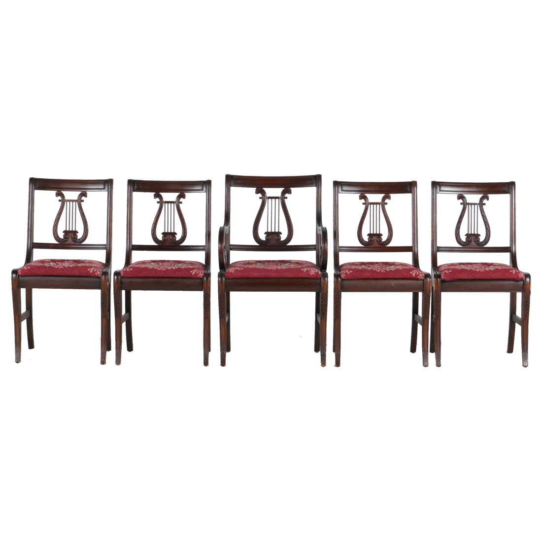 Five Regency Style Mahogany Veneer Dining Chairs