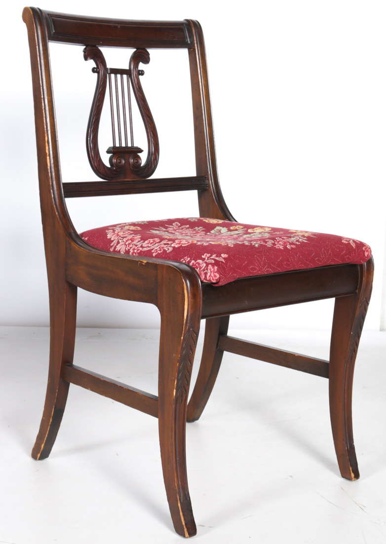 Five Regency Style Mahogany Veneer Dining Chairs