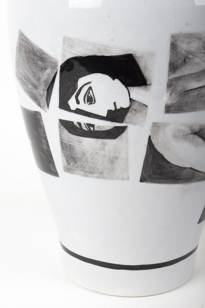 Peter Van Rossum Rare Signed Black Delft Urn Depicting Nude