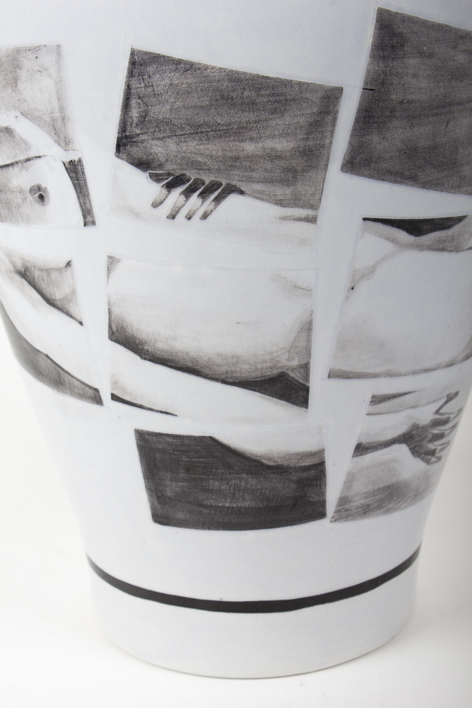 Peter Van Rossum Rare Signed Black Delft Urn Depicting Nude