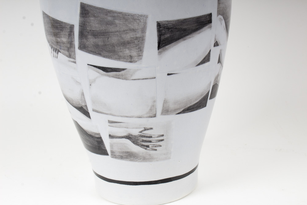 Peter Van Rossum Rare Signed Black Delft Urn Depicting Nude