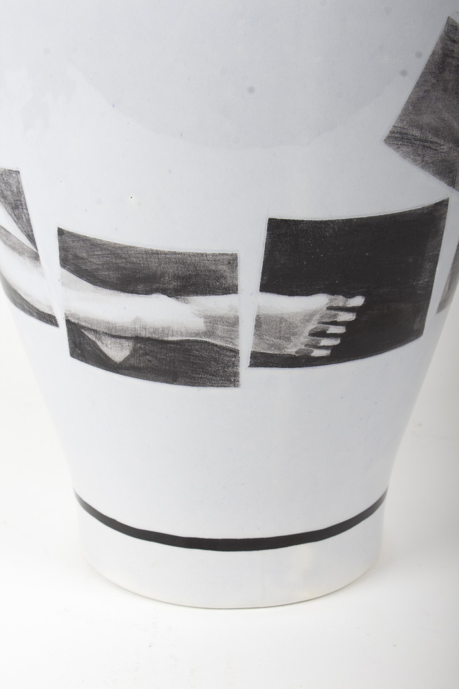 Peter Van Rossum Rare Signed Black Delft Urn Depicting Nude