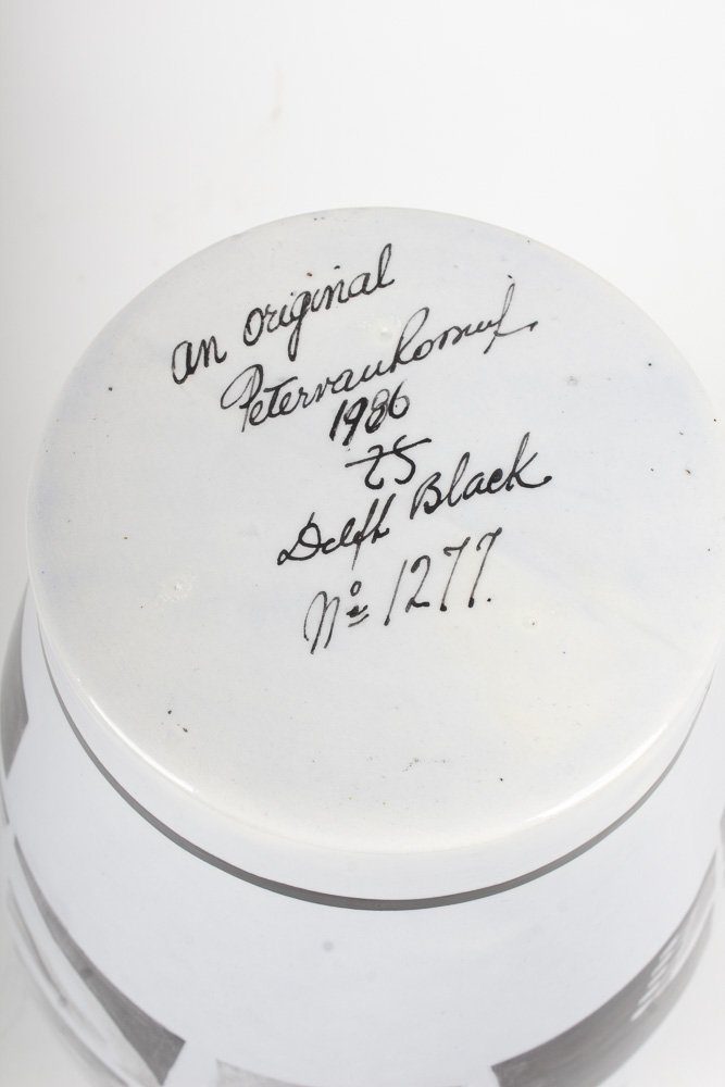 Peter Van Rossum Rare Signed Black Delft Urn Depicting Nude