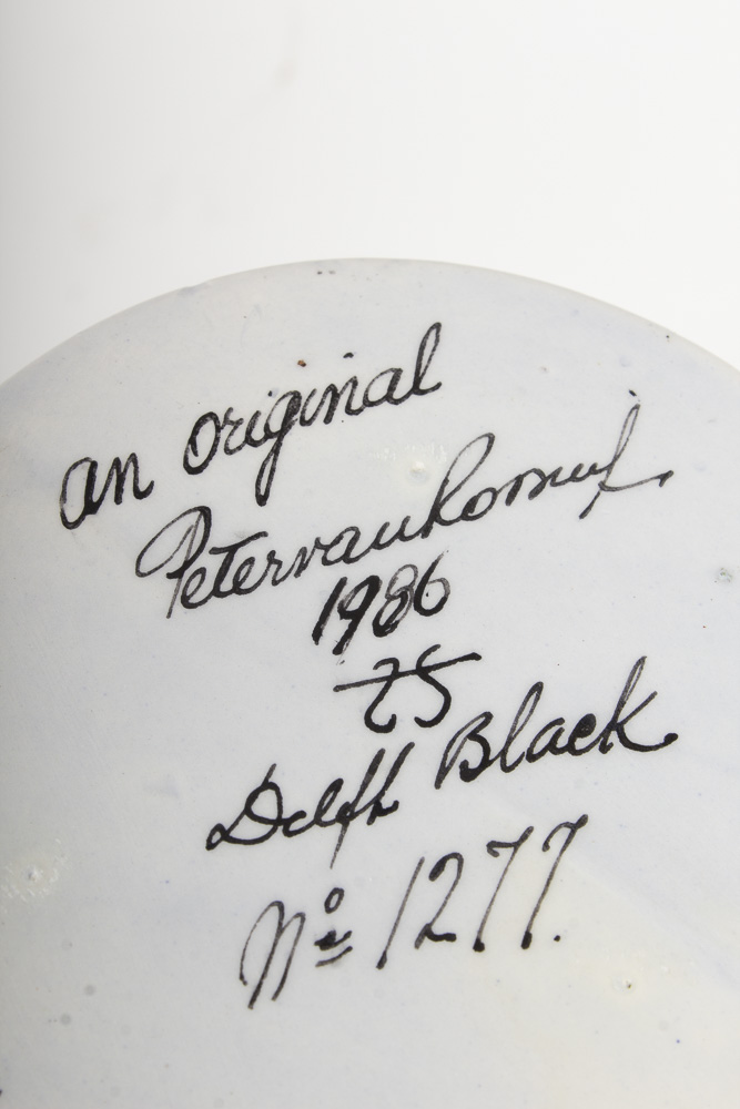 Peter Van Rossum Rare Signed Black Delft Urn Depicting Nude