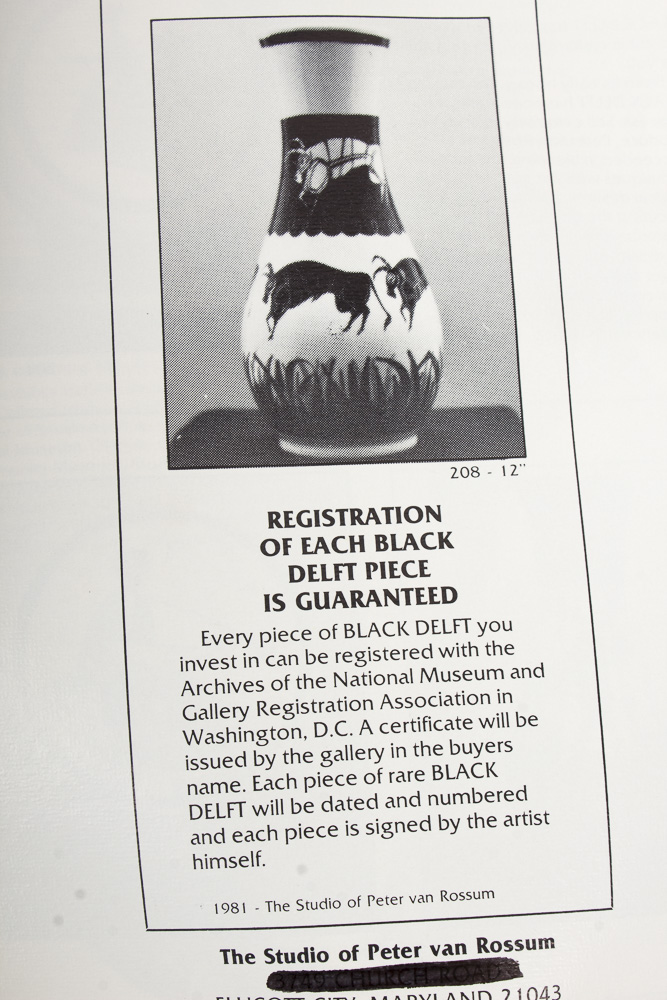 Peter Van Rossum Rare Signed Black Delft Urn Depicting Nude