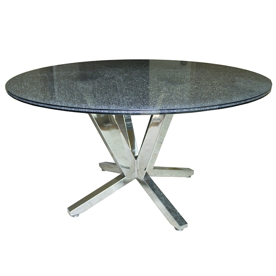 Crackle Glass Top Dining Table With Metal Base