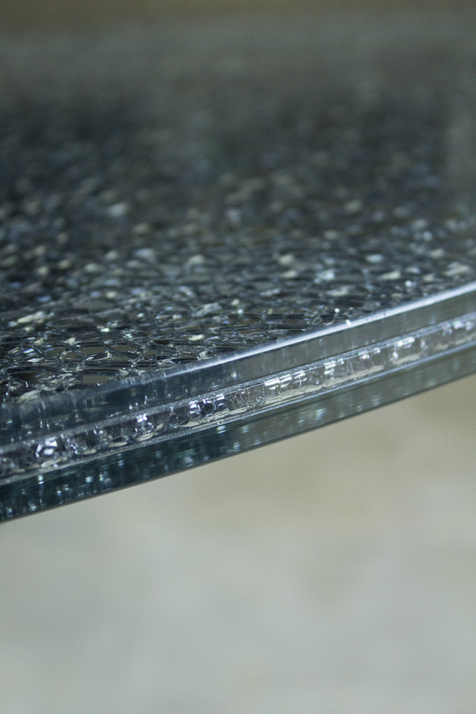 Crackle Glass Top Dining Table With Metal Base