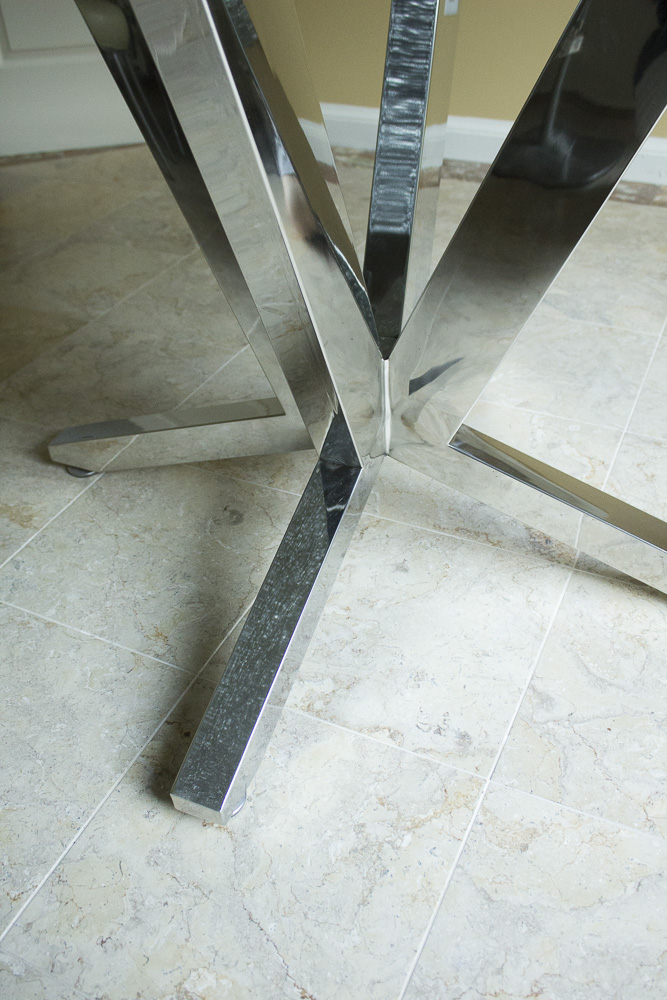 Crackle Glass Top Dining Table With Metal Base