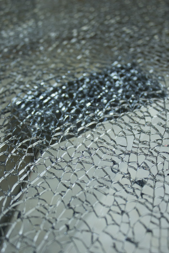 Crackle Glass Top Dining Table With Metal Base