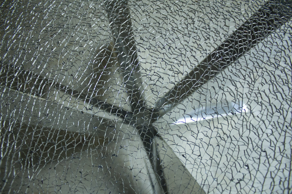 Crackle Glass Top Dining Table With Metal Base