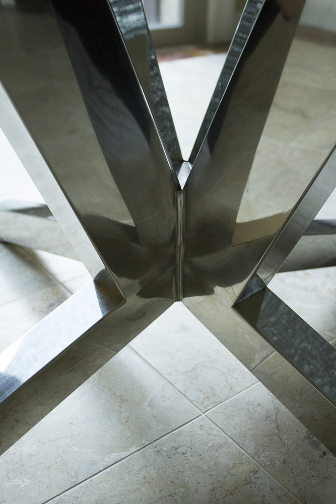 Crackle Glass Top Dining Table With Metal Base