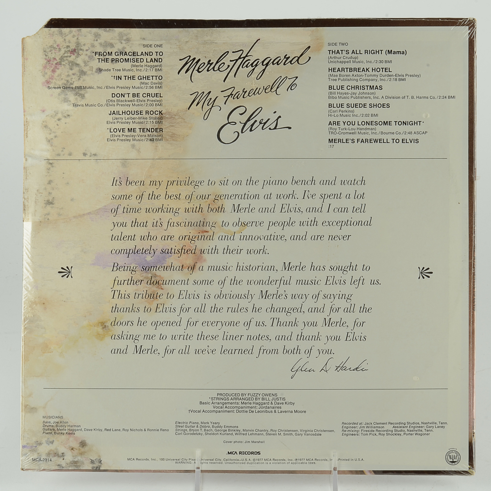 Sealed 1977 Vintage Merle Haggard's "My Farewell To Elvis, From Graceland To The Promised Land" Album