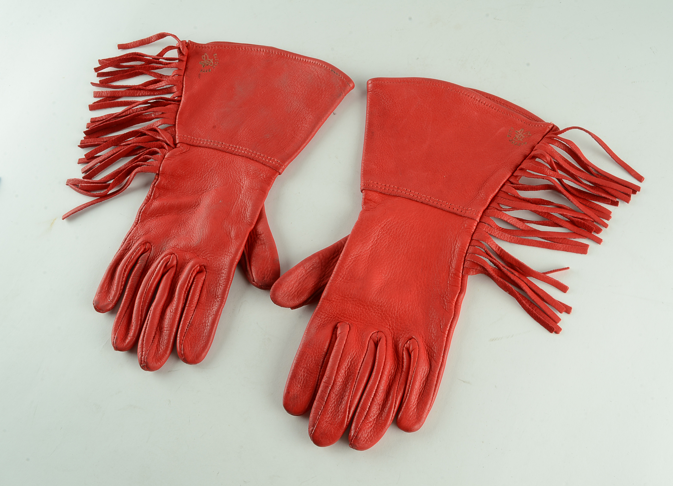 Vintage Red Leather "Cattle Kate" Fringed Gauntlet Gloves