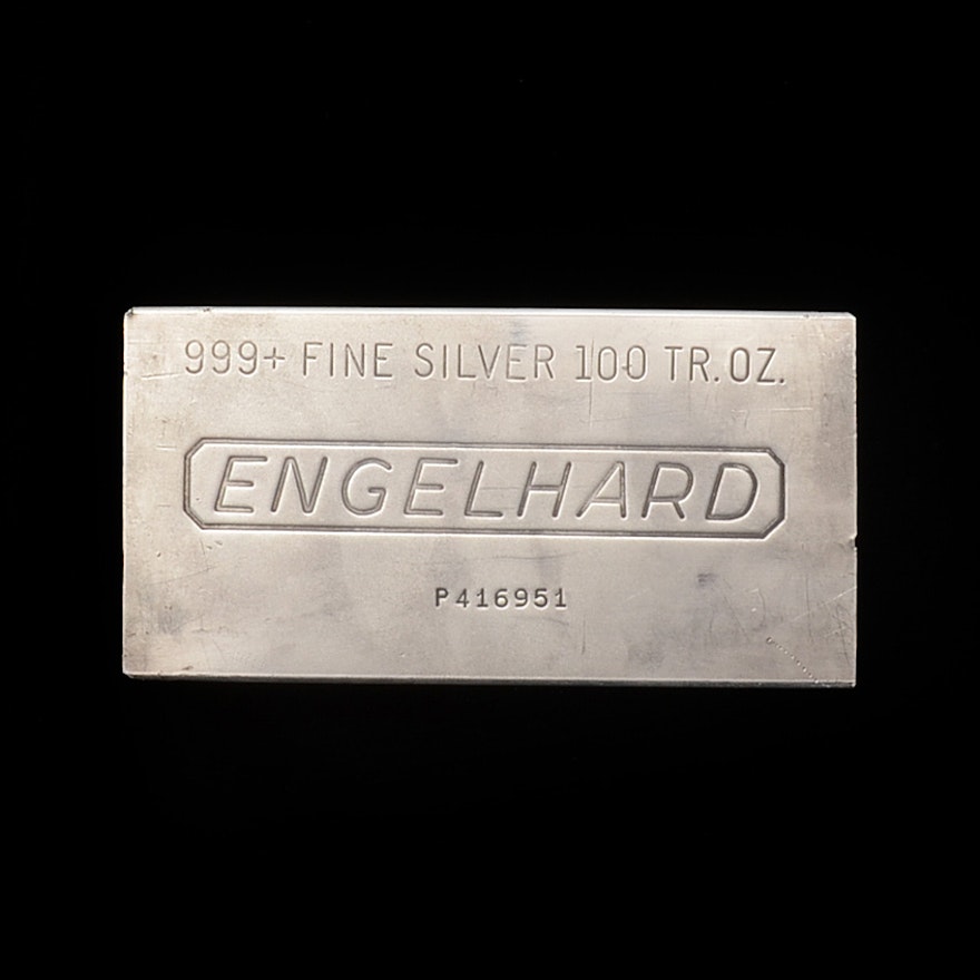 One Hundred Troy Ounce Silver Bullion Bar from Engelhard